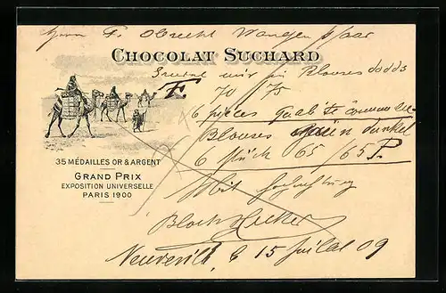 Lithographie Chocolat Suchard, Karawane mit Schokoladenfracht in Ägypten