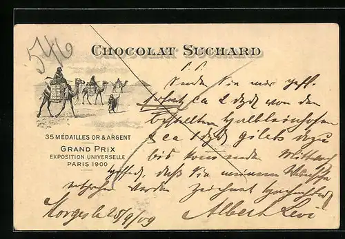 Lithographie Chocolat Suchard, Karawane mit Schokoladenfracht in Ägypten