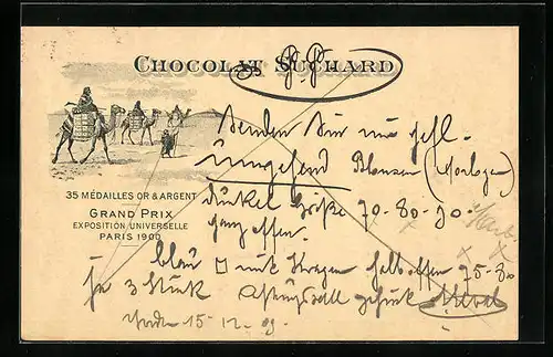 Lithographie Chocolat Suchard, Karawane mit Schokoladenfracht in Ägypten