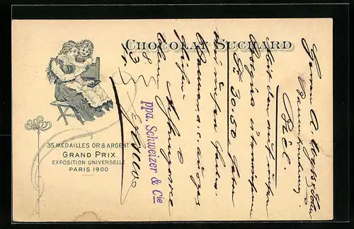 AK Reklame für Chocolat Suchard, Mädchen bittet Mutter um Schokolade