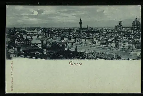 Mondschein-AK Firenze, Panorama bei Vollmond