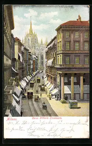 AK Milano, Corso Vittorio Emanuele, Strassenbahn