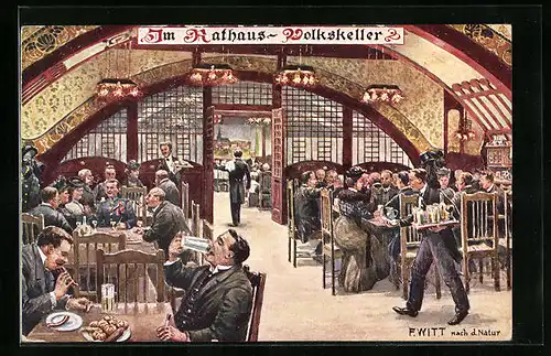 Künstler-AK F. Witt: Wien, Gasthaus Rathaus-Keller, Im Rosenzimmer