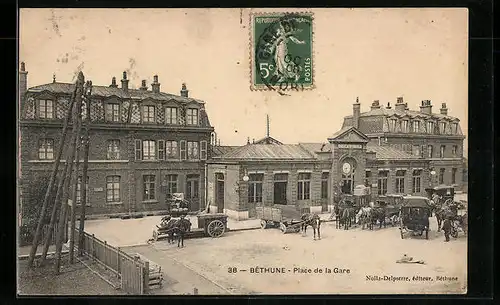 AK Béthune, Place de la Gare, Bahnhof