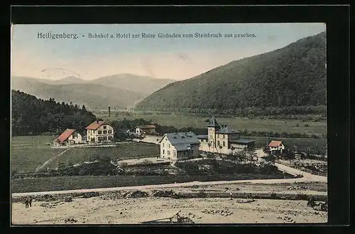 AK Heiligenberg, Bahnhof und Hotel zur Ruine Girbaden vom Steinbruch aus gesehen