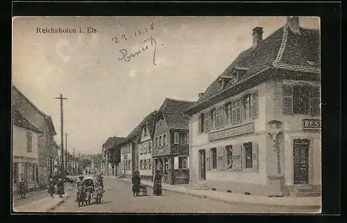 AK Reichshofen, Strassenpartie mit Gasthaof & Brauerei Derendinger