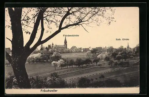 AK Fröschweiler, Ortsansicht mit Kirchen