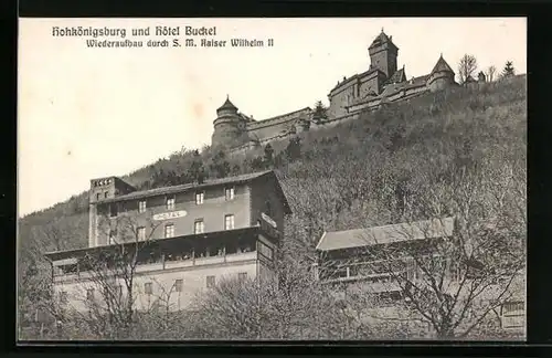 AK Hohkönigsburg, Burg und Hotel Buckel, Frontansicht