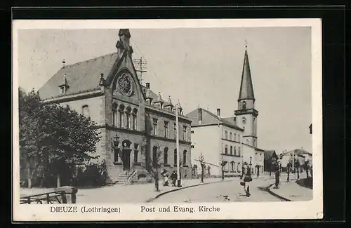 AK Dieuze /Lothringen, Post und Evangelische Kirche