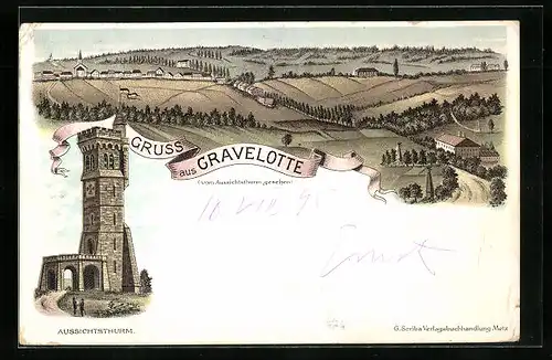Vorläufer-Lithographie Gravelotte, 1895, Teilansicht vom Aussichtsturm gesehen