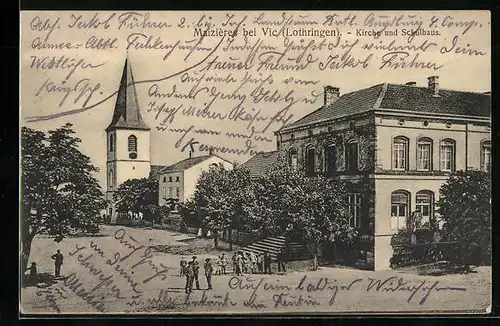 AK Maizières bei Vic /Lothringen, Kirche und Schulhaus