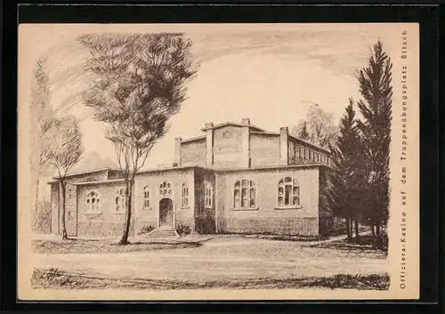 Künstler-AK Bitsch, Offiziers-Kasino auf Truppenübungsplatz