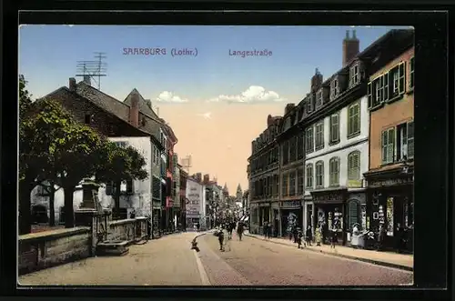 AK Saarburg, Langestrasse mit Geschäften