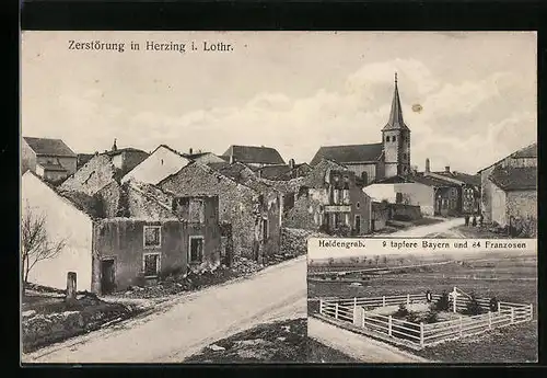 AK Herzing, Strassenpartie nach dem Krieg, Heldengrab