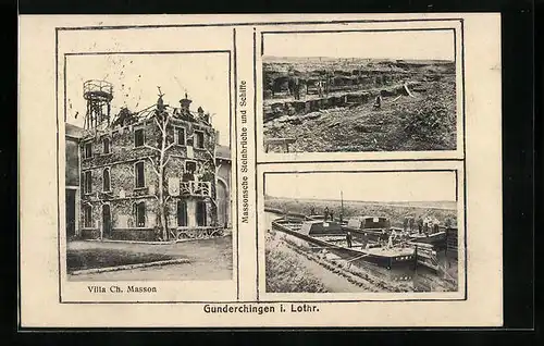 AK Gunderchingen, Villa Ch. Masson, Massonsche Steinbrücke und Schiffe