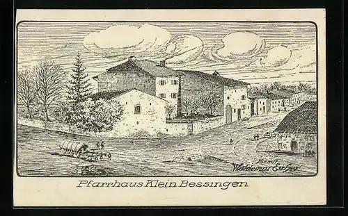 Künstler-AK Klein-Bessingen, Pfarrhaus