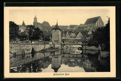 AK Schwäbisch Hall, Flusspartie mit Brücke