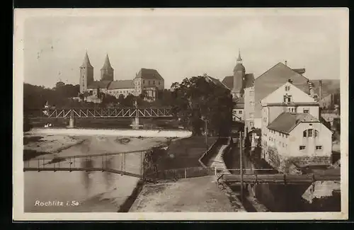 AK Rochlitz i. Sa., Flusspartie mit Schloss