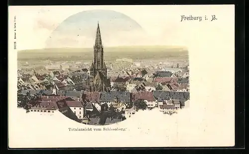 AK Freiburg i. B., Totalansicht mit Kirche vom Schlossberg