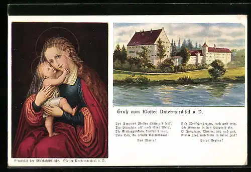 AK Untermarchtal, Kloster und Altarbild der Mariahilfskirche