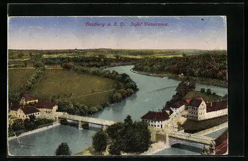 AK Neuburg a. d. D., Insel Panorama
