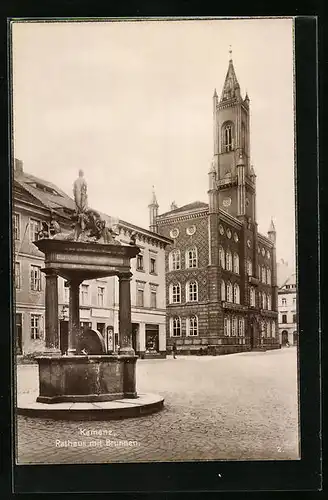 AK Kamenz, Rathaus mit Brunnen