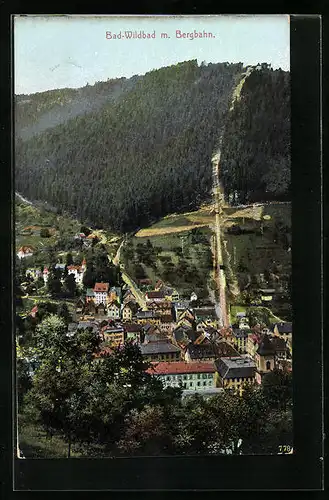 AK Bad Wildbad, Ortsansicht mit Bergbahn