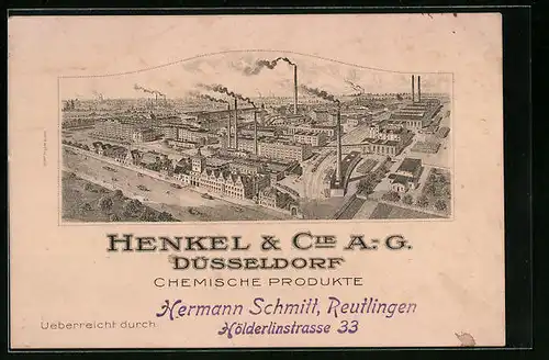 Vertreterkarte Düsseldorf, Henkel & Cie. A.G., Chemische Produkte, Fabrikgebäude