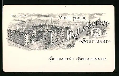 Vertreterkarte Stuttgart, Möbel Fabrik Rall & Gerber, Farbikansicht