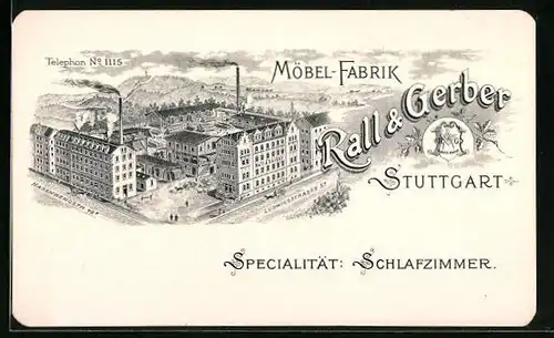 Vertreterkarte Stuttgart, Möbel-Fabrik Rall & Gerber, Fabrikansichten