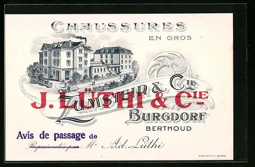 Vertreterkarte Burgdorf, Chaussures Zumstein & Cie., Blick auf das Haus