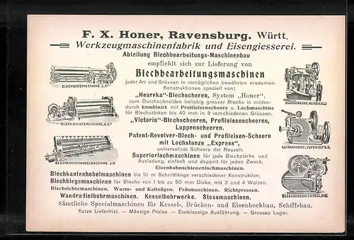 Vertreterkarte Ravensburg, Grosswerkzeugmaschinenbau und Eisengiesserei F. X. Honer, Werksansicht