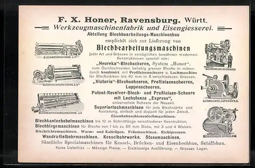 Vertreterkarte Ravensburg, Grosswerkzeugmaschinenbau und Eisengiesserei F. X. Honer, Werksansicht