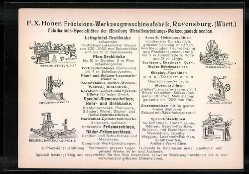 Vertreterkarte Ravensburg, Grosswerkzeugmaschinenbau und Eisengiesserei F. X. Honer, Werksansicht