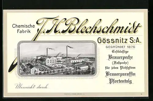 Vertreterkarte Gössnitz, Chemische Fabrik F. H. Blechschmidt, Werkansicht