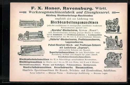 Vertreterkarte Ravensburg, Grosswerkzeugmaschinenbau und Eisengiesserei F. X. Honer, Werksansicht