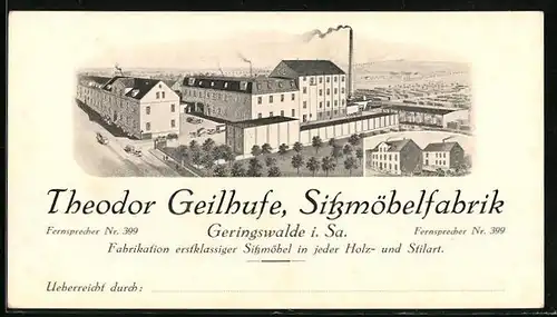 Vertreterkarte Geringswalde i. Sa., Sitzmöbelfabrik Theodor Geilhufe, Ansicht der Werke