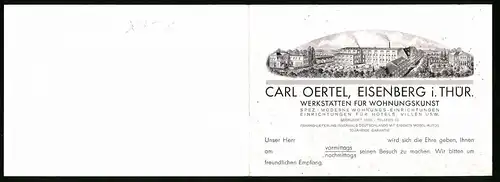 Vertreterkarte Eisenberg i. Thür., Werkstätten für Wohnungskunst Carl Oertel, Werksansicht
