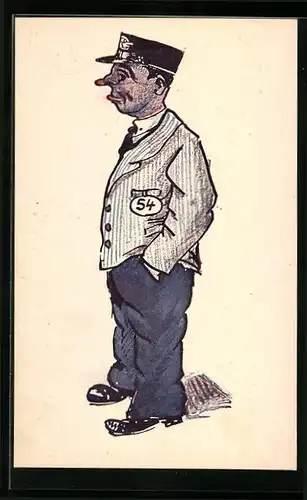 Künstler-AK sign. Jarka Doubalik: Nosic, Eisenbahner in Dienstkleidung