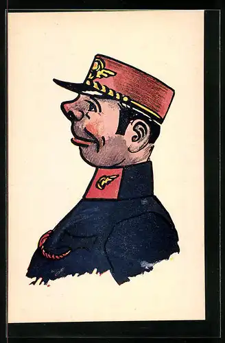 Künstler-AK sign. Jarka Doubalik: Cervena tura, Eisenbahner in rot-blauer Uniform