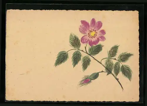 Künstler-AK Handgemalt: Violette Blüte mit Blattgrün