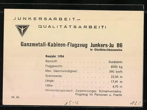 AK Flugzeug Junkers-Ju 86 im Flug