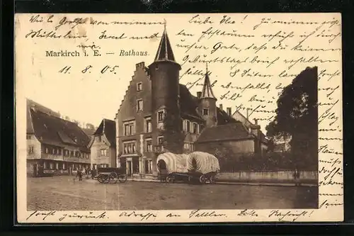 AK Markirch i. E., Rathaus mit Planwagen