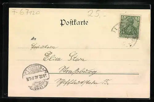 Mondschein-AK Sulz Ob. Els., Gesamtansicht mit vorgelagerten Gärten