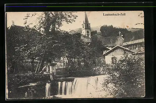 AK Lautenbach-Zell, Partie mit Wehr und Kirche