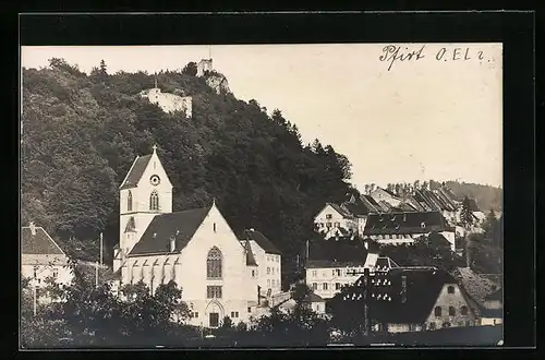 AK Pfirt, Ortsansicht mit Kirche