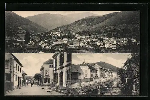 AK Bühl b. Gebweiler, Strassenpartie, Flusspartie, Totalansicht