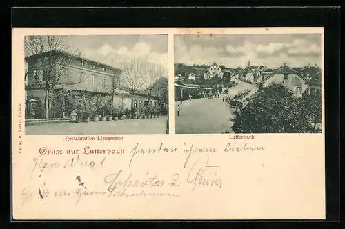 AK Lutterbach, Restaurant Lienemann, Strassenpartie