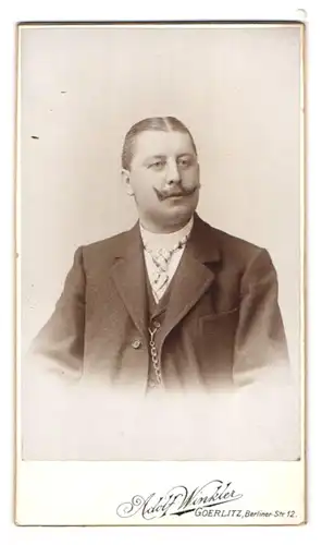 Fotografie Adolf Winkler, Görlitz, Berlinerstr. 12, Portrait stattlicher Herr mit Schnurrbart