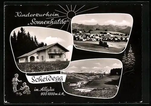 AK Scheidegg / Allgäu, Kinderkurheim Sonnenhalde, Aussenansicht, Panorama